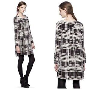 3/$25 Thakoon Design Nation Geometric Print Shift Dress S Long Sleeves  Black